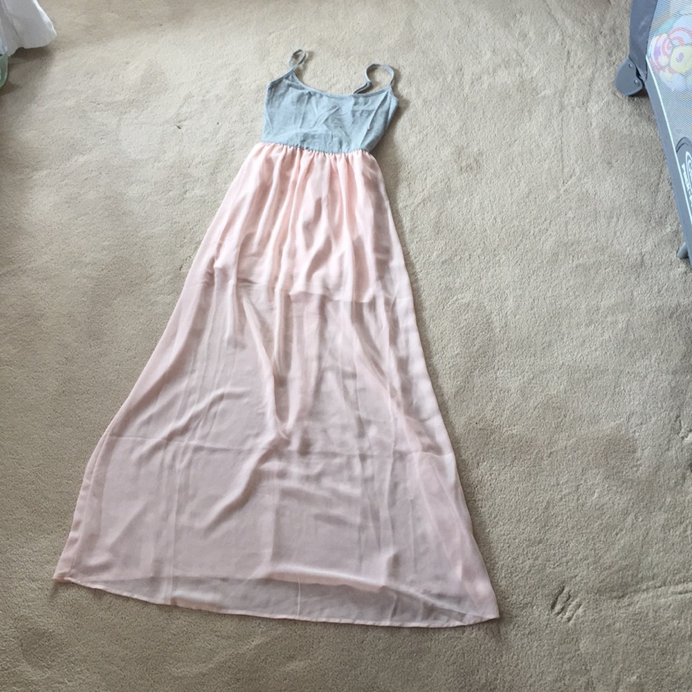 Blush and grey maxi dress